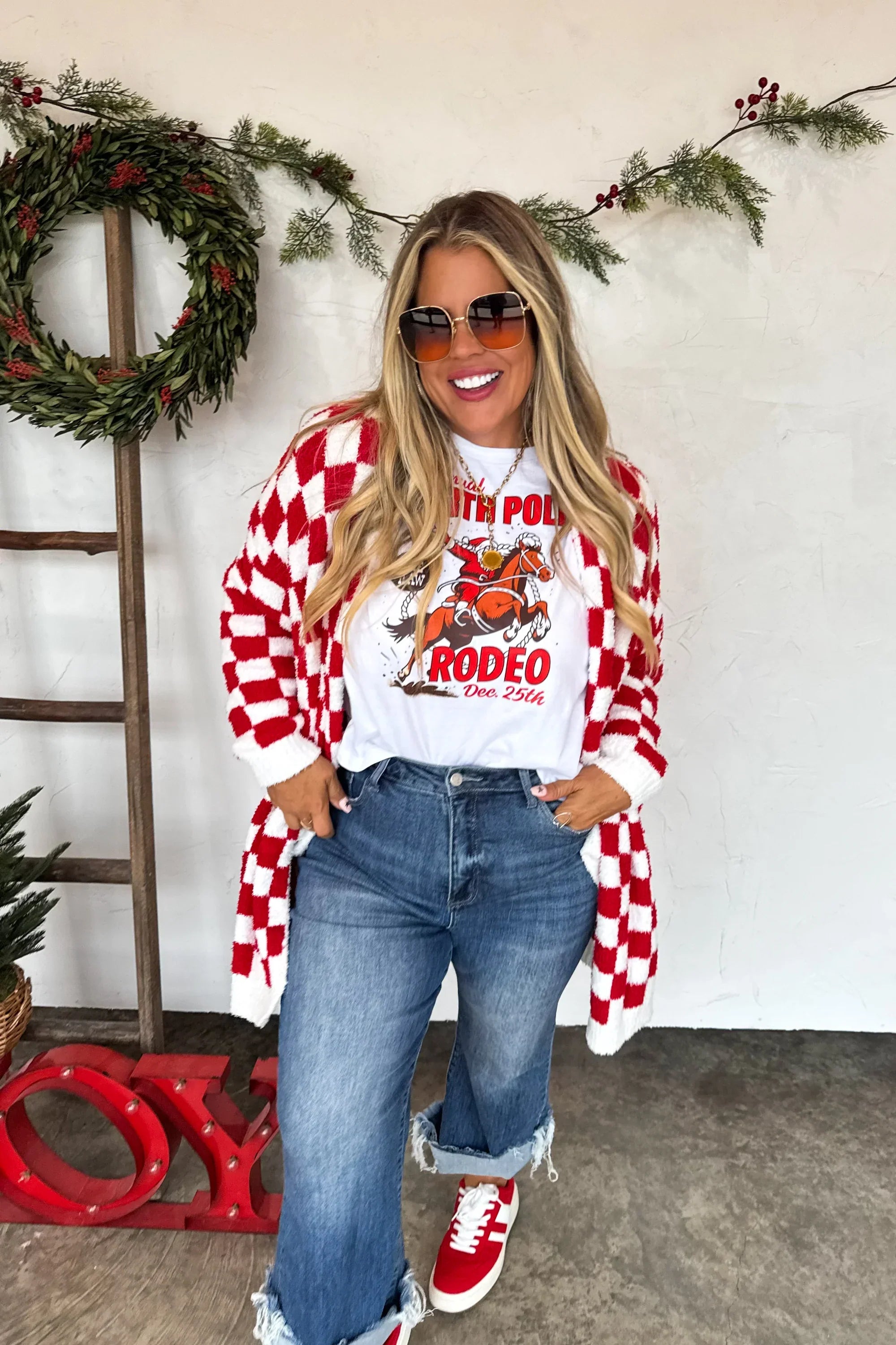 PREORDER: Christmas Cloud Cardigan Red Checker