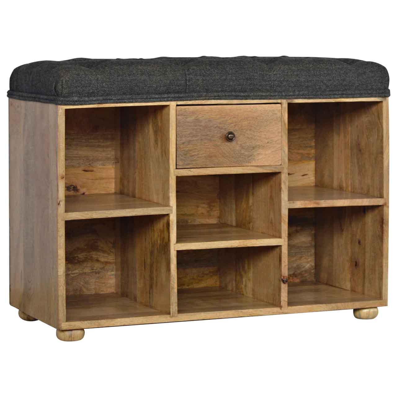 Black Tweed Storage Bench